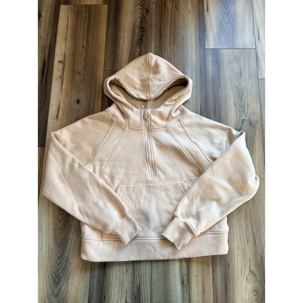 Laslulu Cropped Hoodie Sweatshirt Scuba‎ Beige Women's Small Quarter Zip